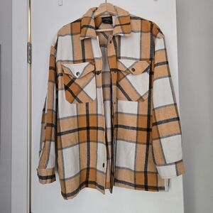 Yellow and White Plaid Button-Up Shirt